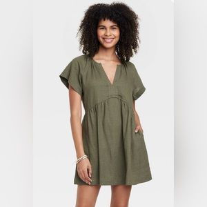 Universal Thread Linen Mini Shift Dress in Olive